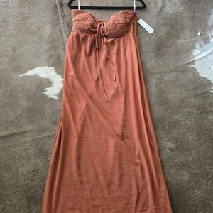 No Boundaries Strapless Crochet Waist Maxi Skirt in Rust Orange